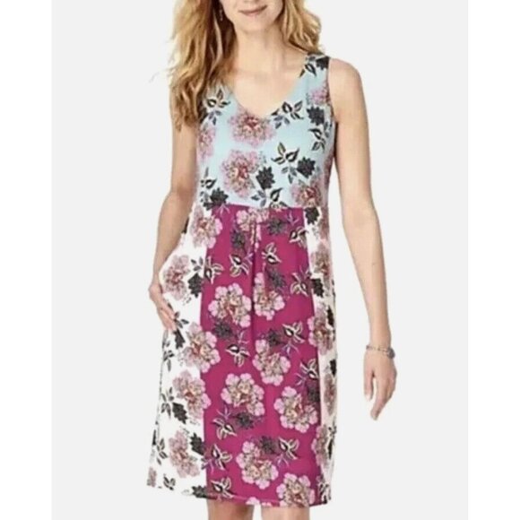 J. Jill Patchwork Floral Print V-Neck Sleeveless Soft Knit Dress +Pockets Size L - Picture 1 of 10